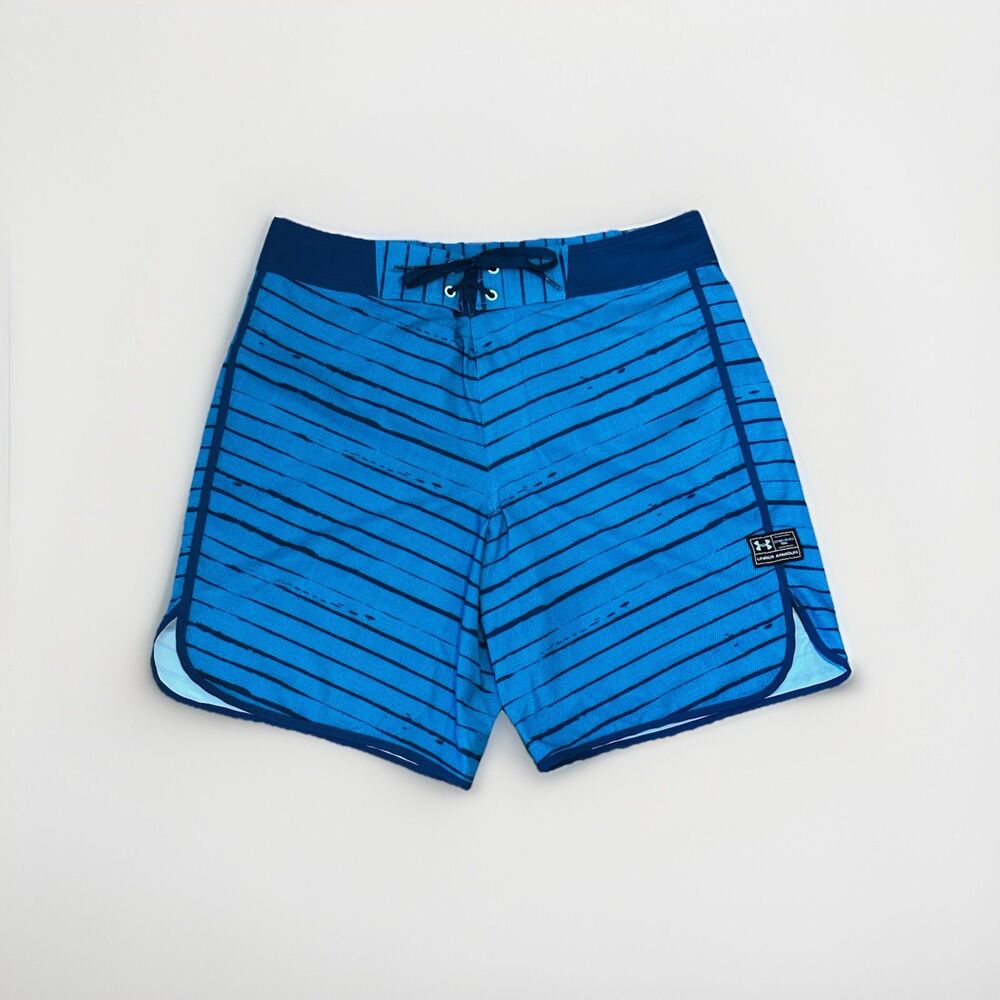 Under Armour Board Shorts Size 36 Loose Fit Heat Gear Blue Swim Trunks EUC